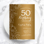Convite Ouro Floral 50ª Festa de aniversário<br><div class="desc">Ouro Floral 50º Convite de aniversário. Design minimalista moderno com desenhos botânicos em destaque e letra de script de tipografia. Simples trendy convida cartão perfeito para uma festa de na moda. Pode ser personalizado para qualquer idade. Impressos convites Zazzle ou modelo de impressão digital instantânea para download.</div>