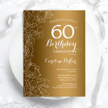 Convite Ouro Floral 60ª Festa de aniversário<br><div class="desc">Ouro Floral 60º Convite de aniversário. Design minimalista moderno com desenhos botânicos em destaque e letra de script de tipografia. Simples trendy convida cartão perfeito para uma festa de na moda. Pode ser personalizado para qualquer idade. Impressos convites Zazzle ou modelo de impressão digital instantânea para download.</div>