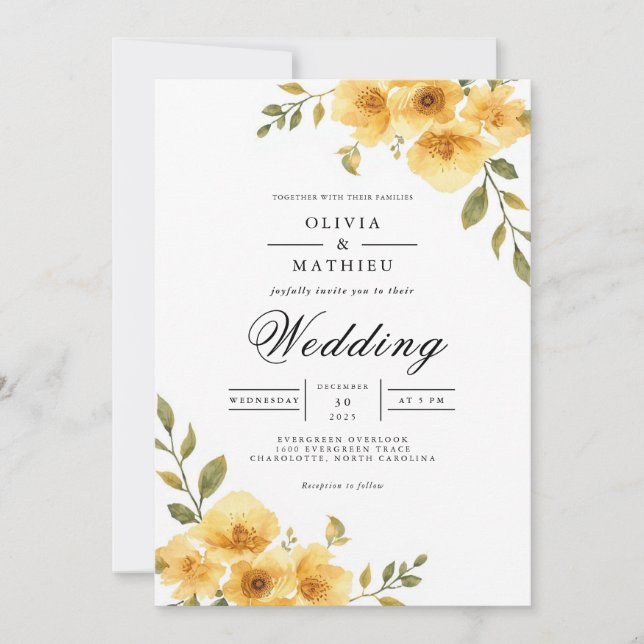 Convite Ouro Floral Arch Romance Wedding (Frente)