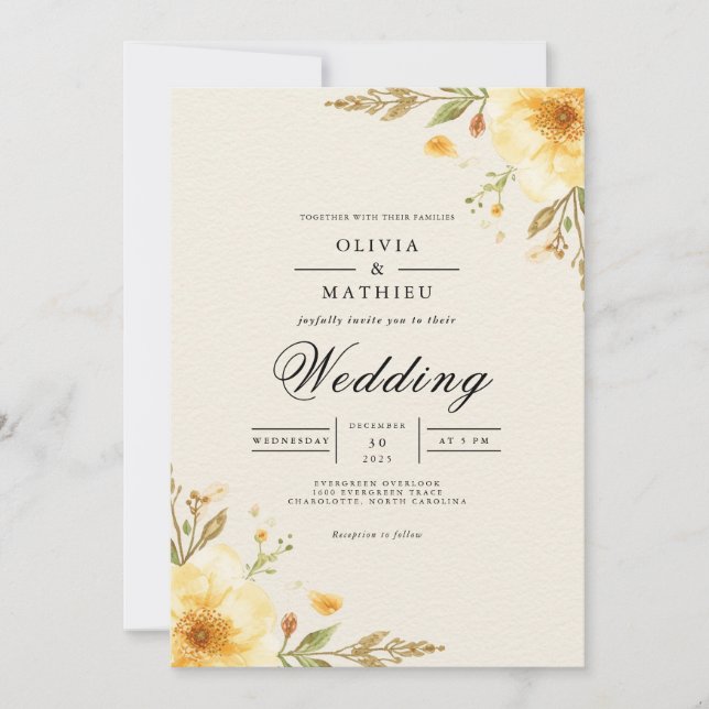 Convite Ouro Floral Arch Whimsy Casamento (Frente)
