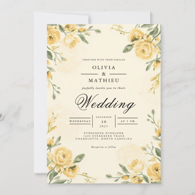 Convite Ouro Floral Archway Wedding (Frente)