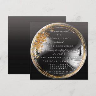 Convite Ouro Floral Bble Birthday Black Ombro