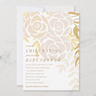 Convite Ouro Floral Bloom Chá de fraldas