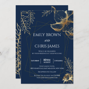 Convite Ouro Floral Blooming Cerimônia de Casamento Mode