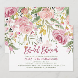 Convite Ouro Floral Blush Pink Watercolor Bridal Brunt