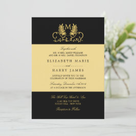Convite Ouro Floral Emblem Wedding