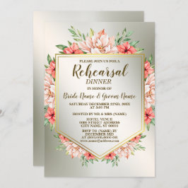 Convite Ouro Floral Pessegueira Laranja do Janto de ensaio