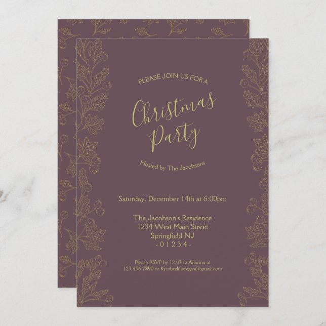 Convite Ouro Foil Winter Berries (Frente/Verso)