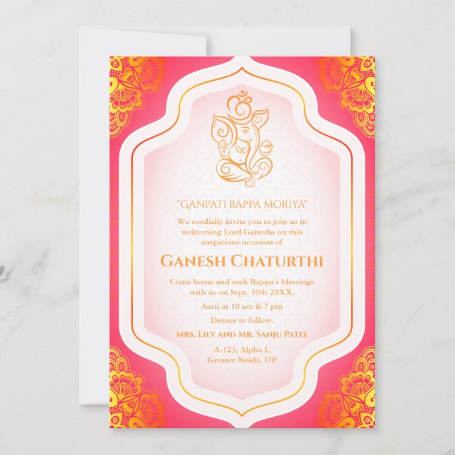 Convite Ouro Ganesh Chaturthi Puja (Frente)