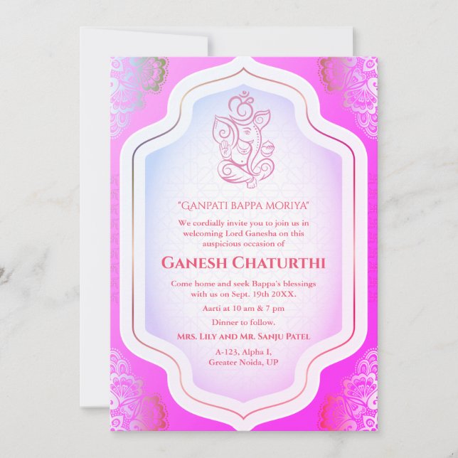 Convite Ouro Ganesh Chaturthi Puja (Frente)