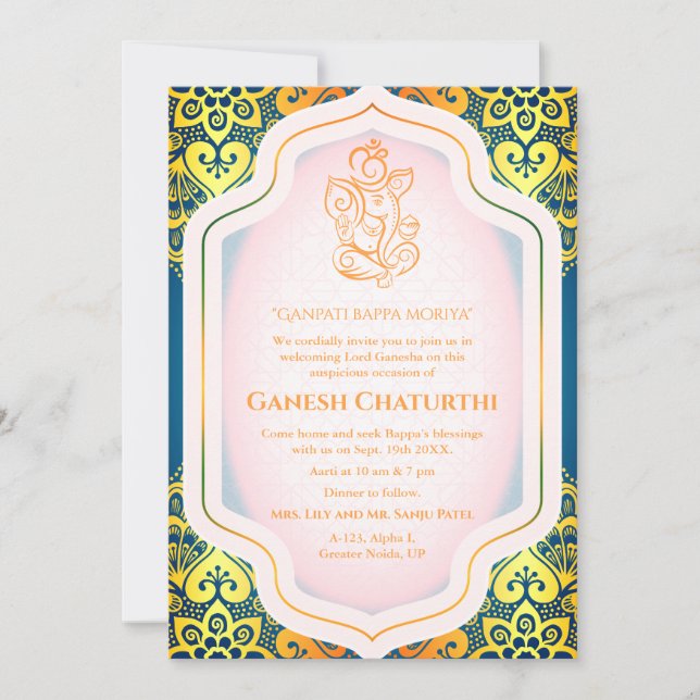Convite Ouro Ganesh Chaturthi Puja (Frente)