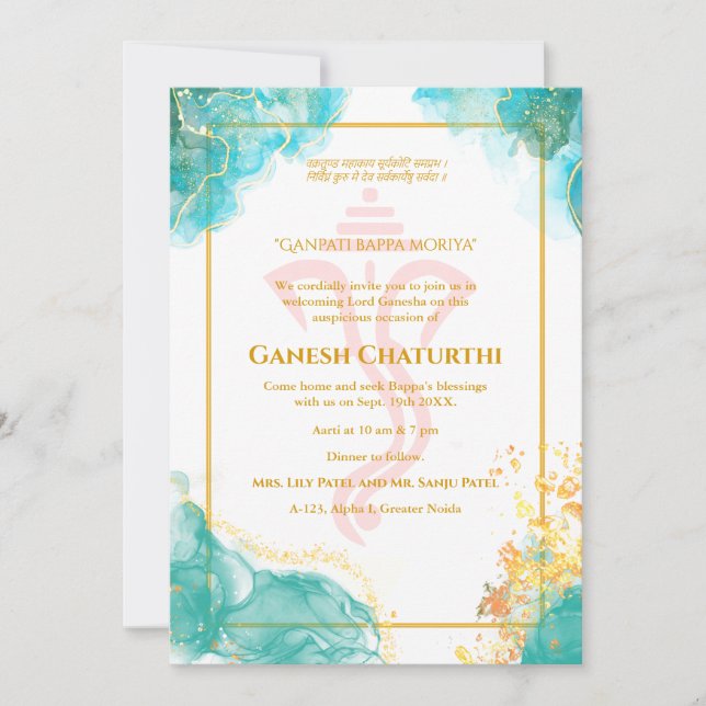 Convite Ouro Ganesh Chaturthi Puja (Frente)