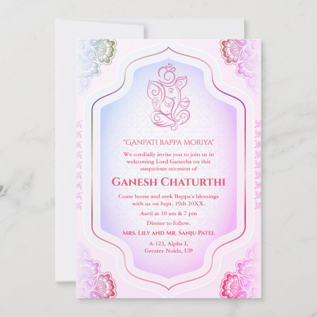 Convite Ouro Ganesh Chaturthi Puja (Frente)