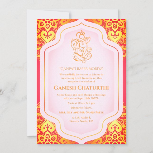 Convite Ouro Ganesh Chaturthi Puja (Frente)
