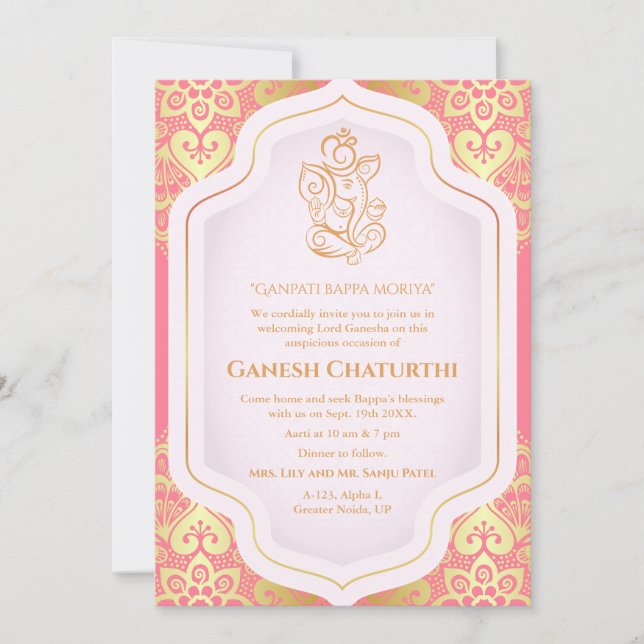 Convite Ouro Ganesh Chaturthi Puja (Frente)