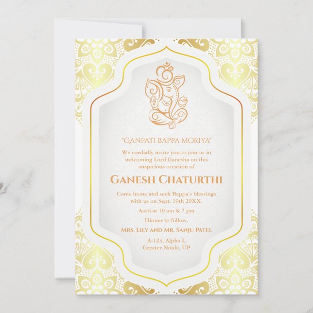 Convite Ouro Ganesh Chaturthi Puja (Frente)