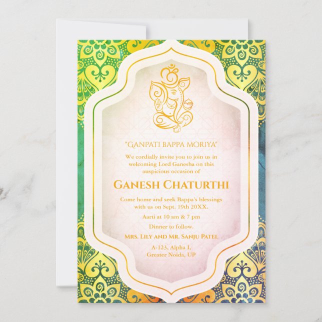 Convite Ouro Ganesh Chaturthi Puja (Frente)