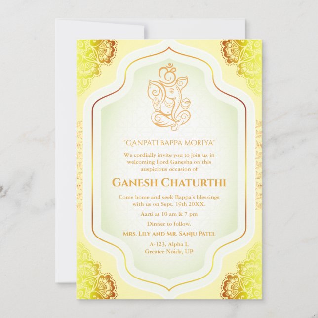 Convite Ouro Ganesh Chaturthi Puja (Frente)