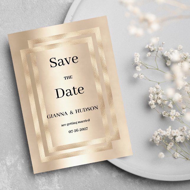 Convite Ouro geométrico de champanhe Elegante Guardar a Da (Elegant geometric champagne gold Save the Date )