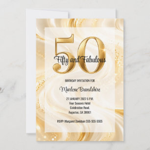 Convite Ouro Glimmer Swirl 50 e Fabuloso Aniversário