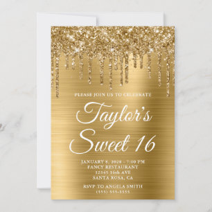 Convite Ouro Glitter Gold Foil Sweet 16
