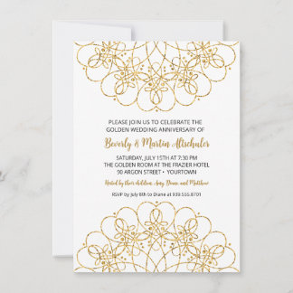 Convite Ouro Glitter Mandala 50º Aniversário de Casamento