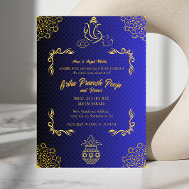 Convite Ouro Indígena Hindu Griha Pravesh