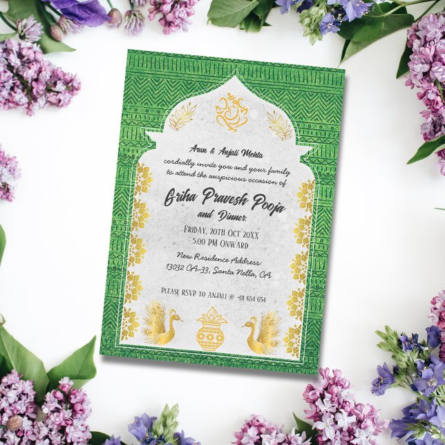 Convite Ouro Indígena Hindu Griha Pravesh (Criador carregado)