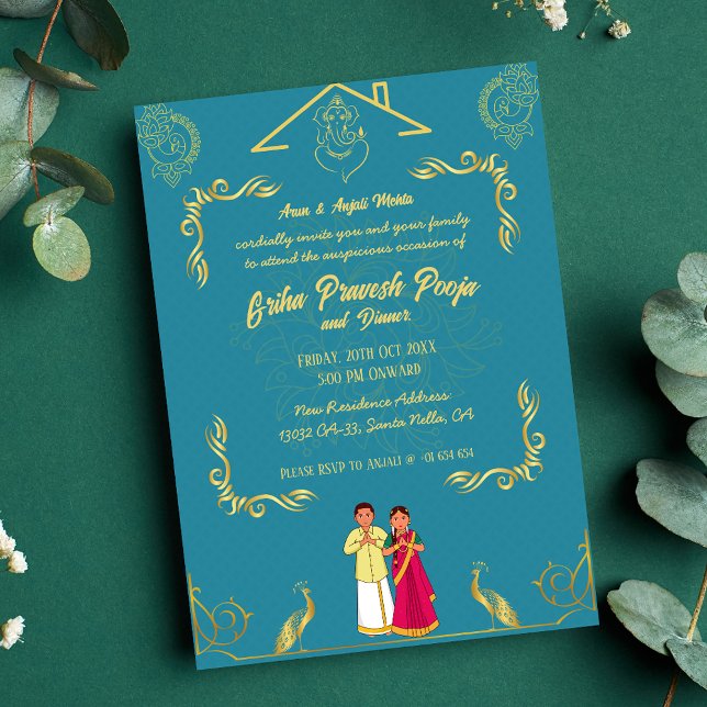 Convite Ouro Indígena Hindu Griha Pravesh (Criador carregado)