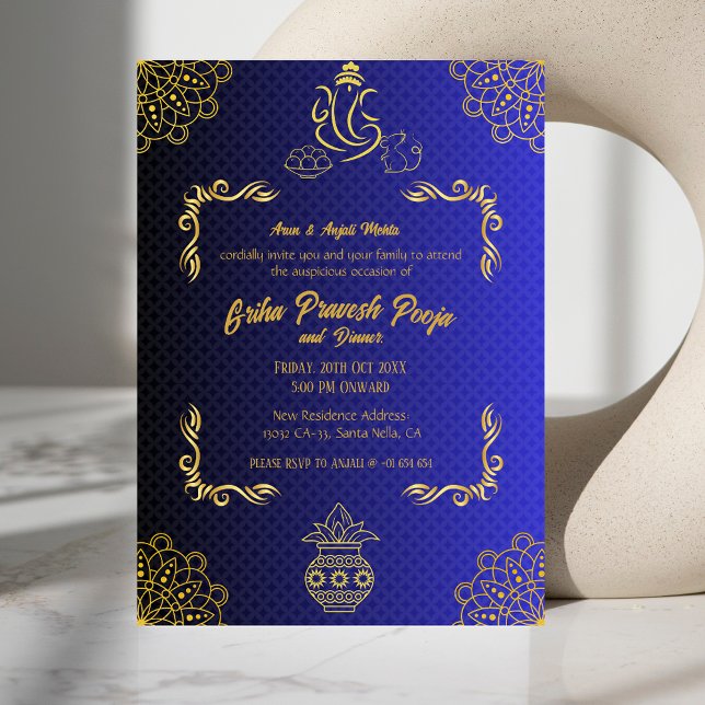 Convite Ouro Indígena Hindu Griha Pravesh (Criador carregado)
