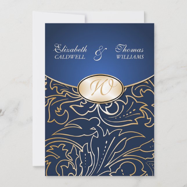 Convite Ouro Jazmene Filigree Invitation-indigo (Frente)