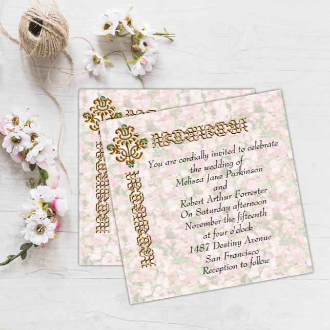 Convite Ouro Jeweled Floral Wedding (Criador carregado)