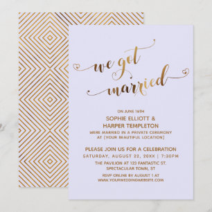 Convite Ouro & Lavanda Festa Pós-Casamento Nós Nos Casamos