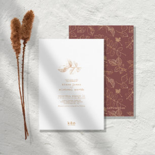 Convite Ouro Leaf Wedding Dourado/Burgundy ID655