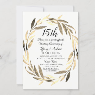 Convite Ouro Leaf Wreath 15 Convidado para Casamento