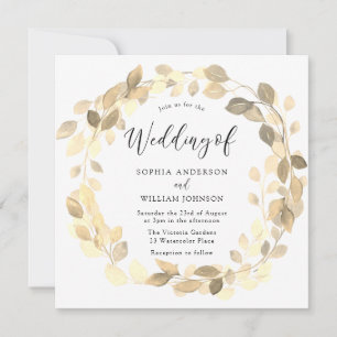 Convite Ouro Leaf Wreath Elegant Invitation