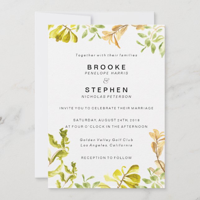 Convite Ouro Leafy Bower Wedding (Frente)