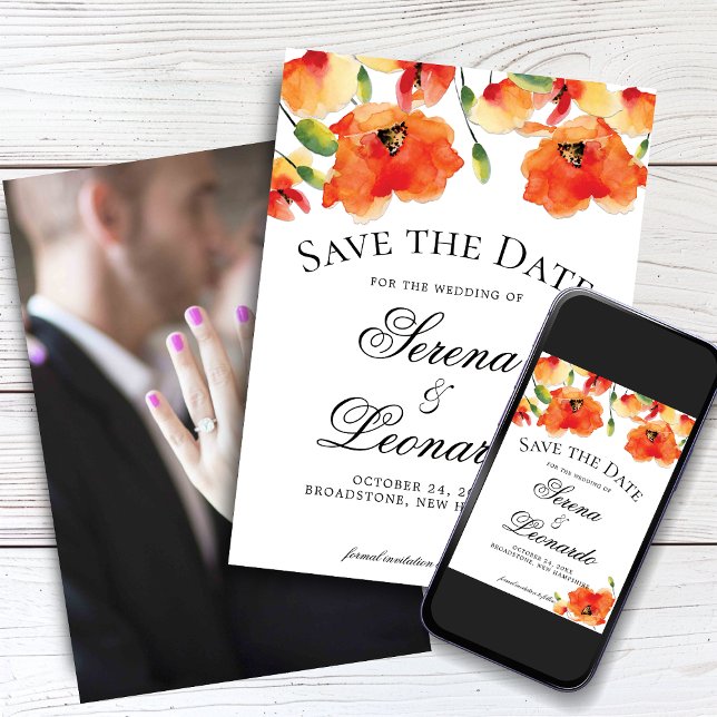 Convite Ouro Legant Poppy Wedding Salvar a Data (Elegant Golden Poppy Wedding Save the Date with Digital Download Option)