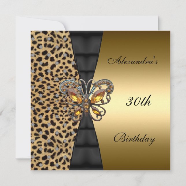 Convite Ouro-leopardo Borboleta-aniversário de 30 anos de- (Frente)