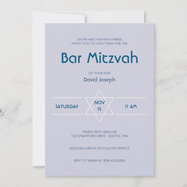 Convite Ouro Magen azul claro David Bar Mitzvah (Frente)