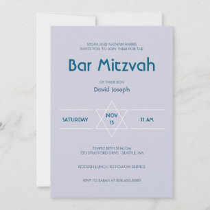 Convite Ouro Magen azul claro David Bar Mitzvah