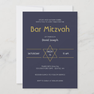 Convite Ouro Magen marinho azul David Bar Mitzvah