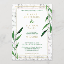 Convite Ouro Marble Wedding Invitation, Greenery