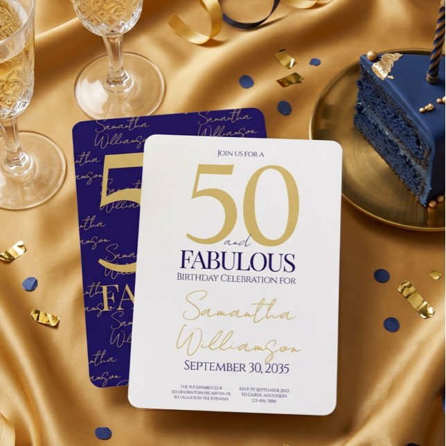 Convite Ouro Marinho 50 e Fabuloso | 50º Aniversário Simpl (Criador carregado)