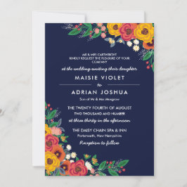 Convite Ouro Marinho Amarelo Boho Pais Florais Hospedagem