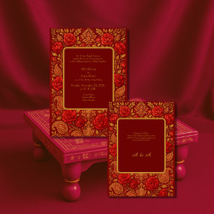 Convite ouro Maroon Rosa manga Paisley Hindu Casamento 