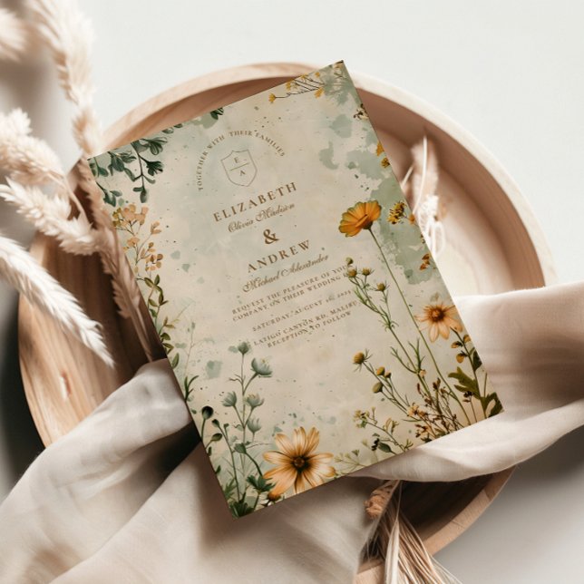 Convite Ouro Meadow Wildflower Wedding (Criador carregado)