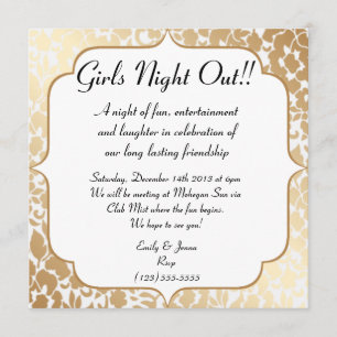 Convite Ouro Metálico - Garotas Brancas Florais Noite Fora