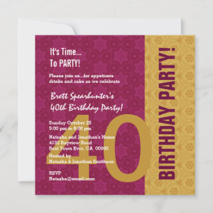 Convite Ouro moderno do aniversário de 40 anos e D848H1