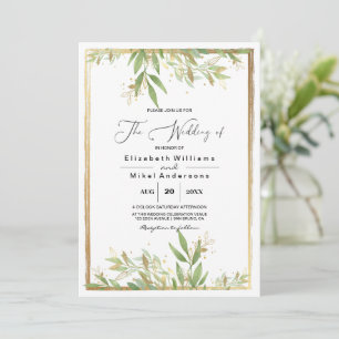 Convite Ouro Moderno Greenery & Classic Border casamento 